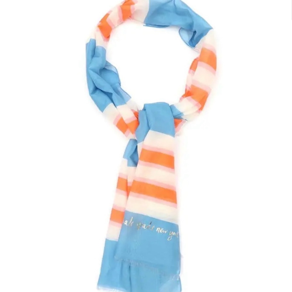 NWT KATE SPADE Springtime Stripe Oblong Scarf Wrap, Orange White Blue, $78 - Picture 4 of 4